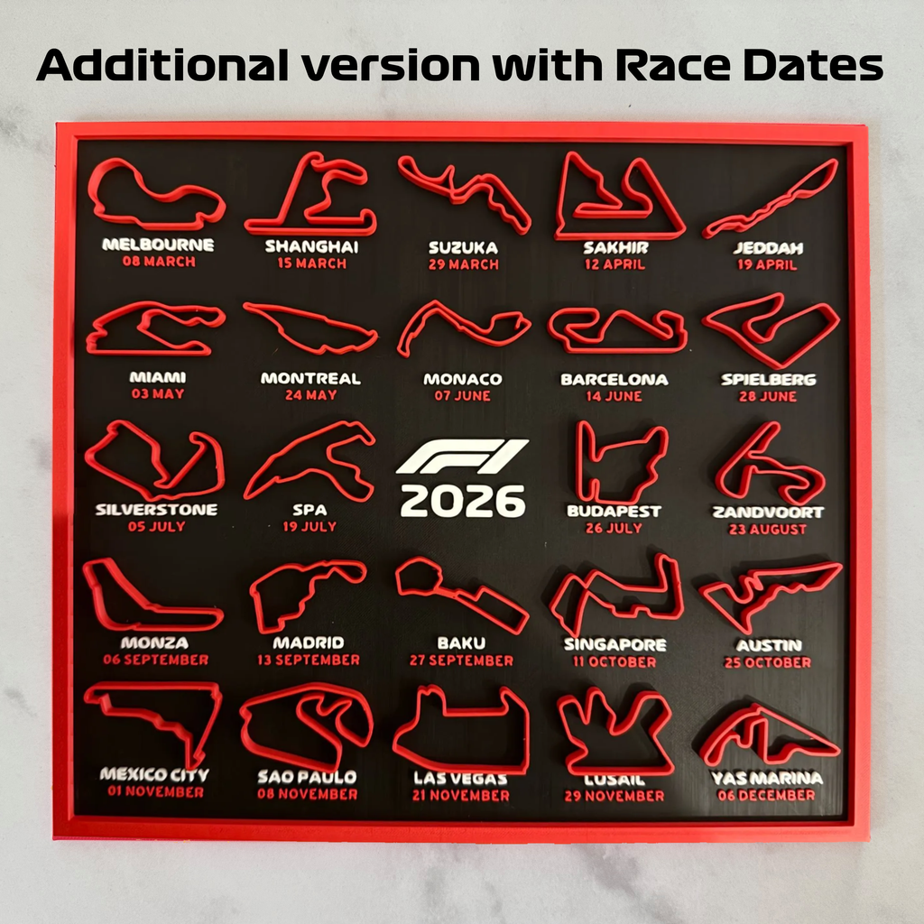 F1 2026 Race Calendar | 3D Track Map Wall Art & Desk Display