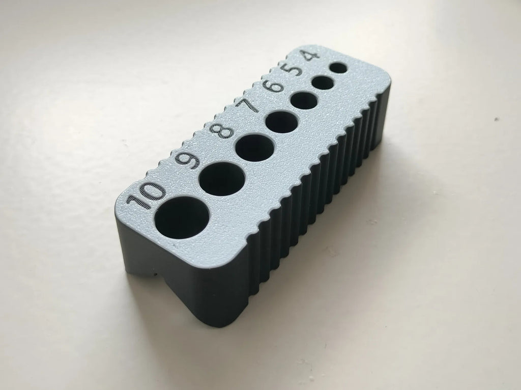 Drill Helper for accurate drilling with bit sizes ranging from 4 mm to 10 mm.