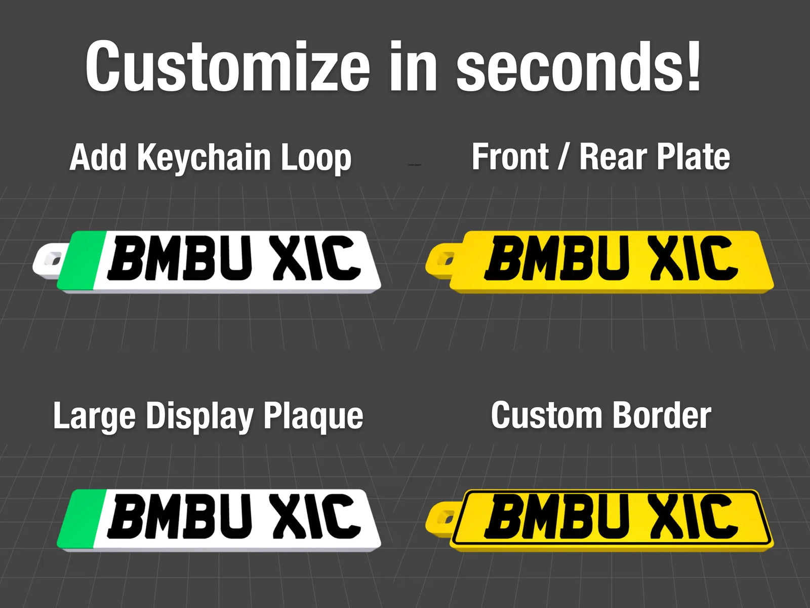 Custom UK Number Plate Keychain – Add Your Reg or Text – 3D Printed UK Made + EV