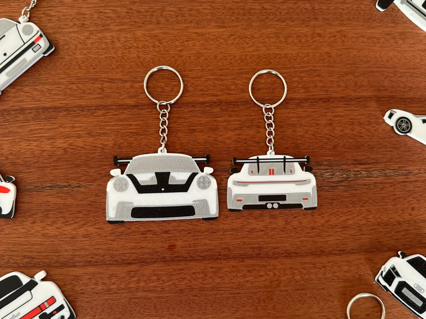 Porsche 911 Model Car Keyring Keychain Front and Back Porsche Keychain