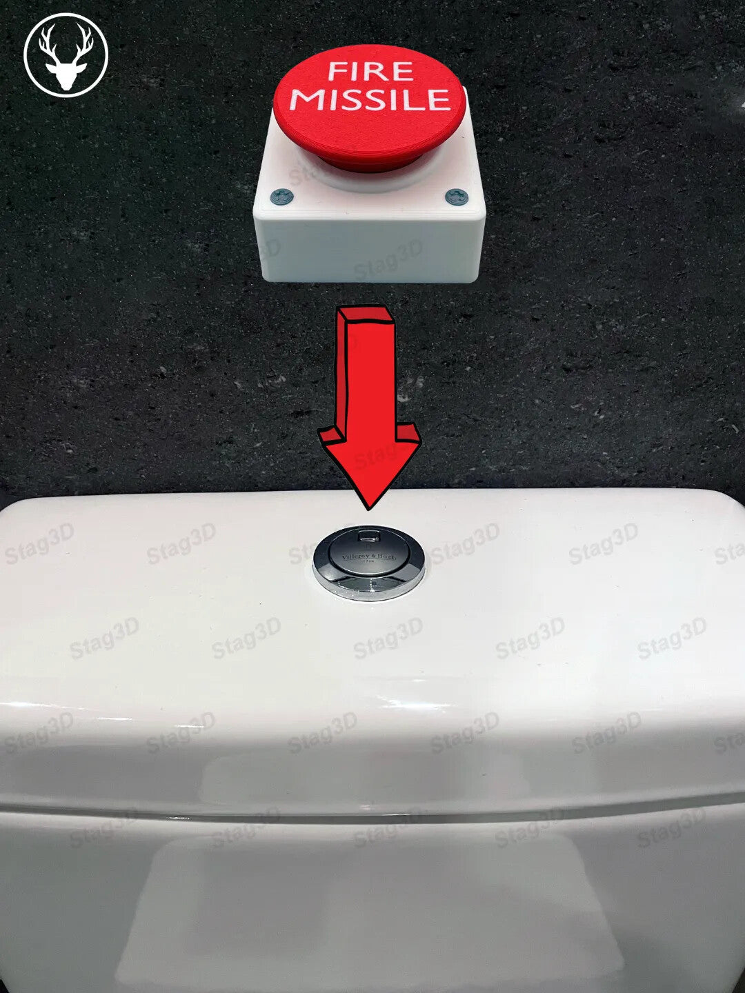 Fire Missile Toilet Button Cover - 3D Printed - Made In The UK