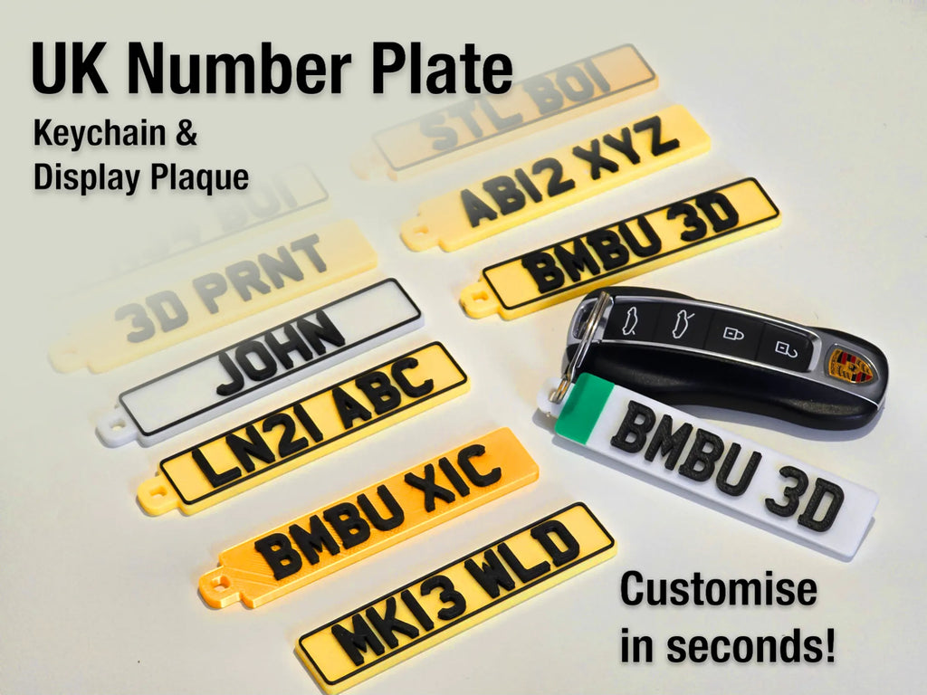 Custom UK Number Plate Keychain – Add Your Reg or Text – 3D Printed UK Made + EV