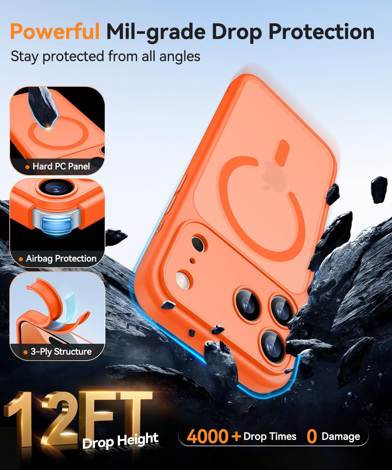 iPhone 17 Pro Max Phone Case 6.9 Inch with Magsafe Compatibility - [Translucent Matte] Shockproof Protective Phone Case, Orange