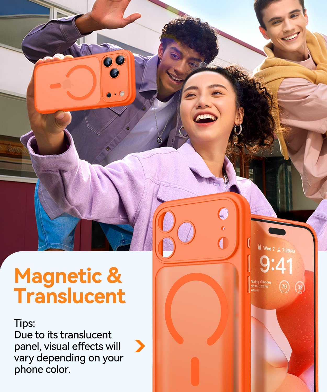 iPhone 17 Pro Max Phone Case 6.9 Inch with Magsafe Compatibility - [Translucent Matte] Shockproof Protective Phone Case, Orange