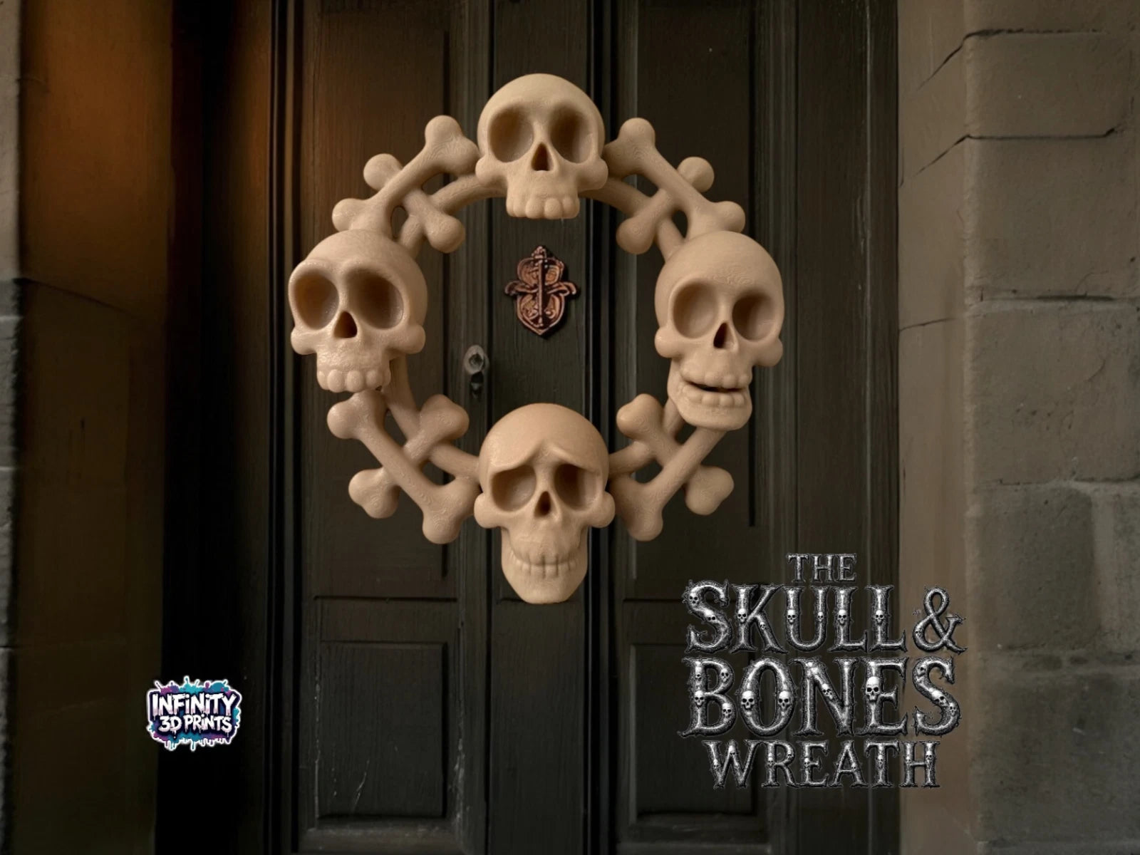 Halloween Skull Wreath – Spooky Skull & Bones Door Wreath – Gothic Haunted House Décor – Scary Skeleton Decoration
