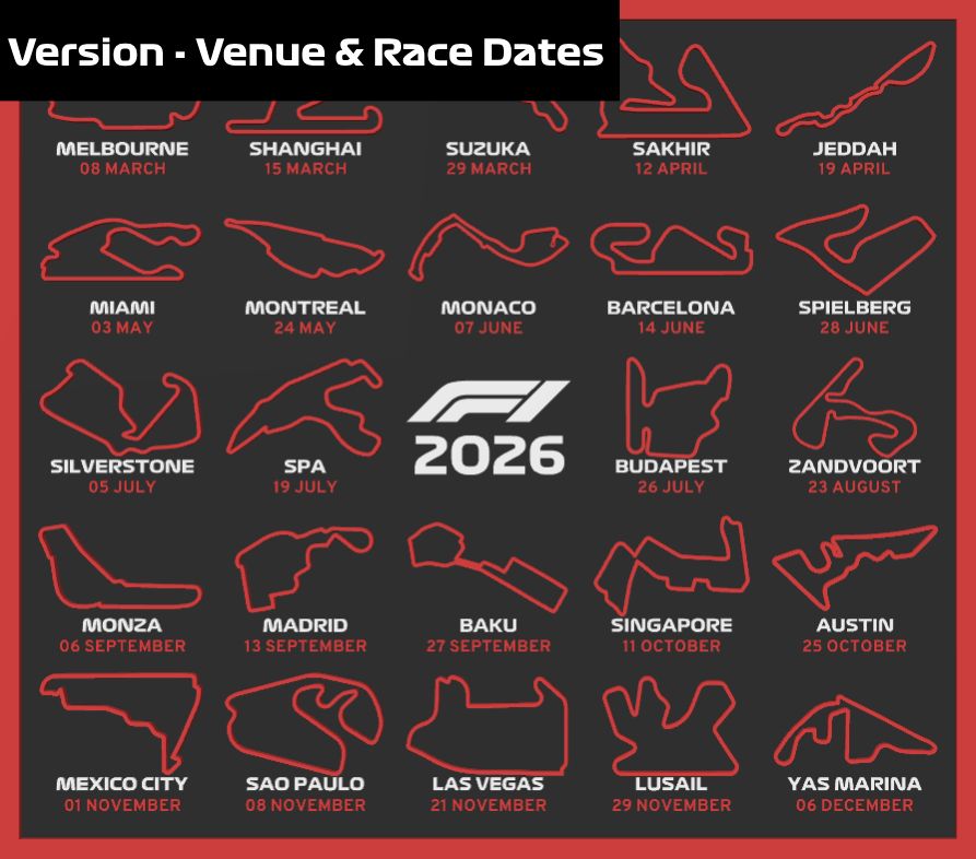 F1 2026 Race Calendar | 3D Track Map Wall Art & Desk Display